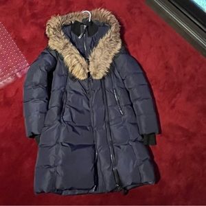 Navy blue medium mackage around knee length
